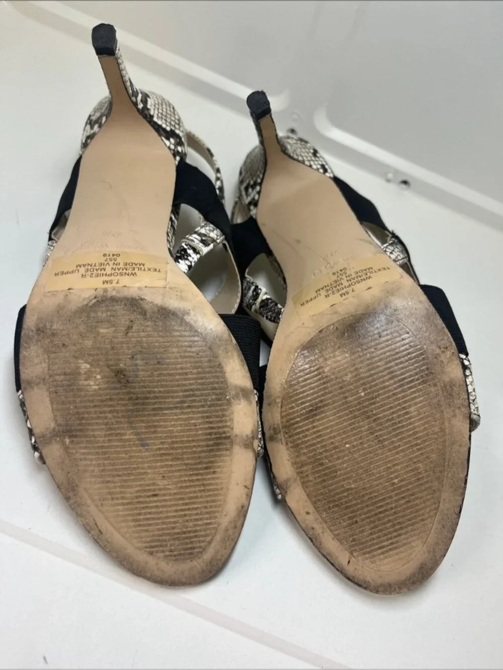 Nine West Black & Snake-Print Crossband Slingback Heels size 7.5  heel 3.5